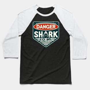 Retro Danger Shark Zone Warning Baseball T-Shirt